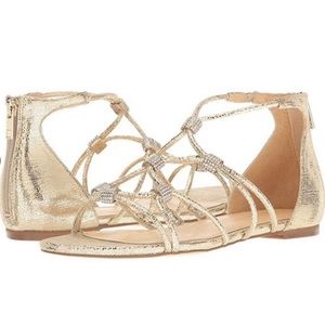 Ivanka Trump chaley2 Gold Sandals with Rhinestones